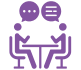 Icon of two people in conversation, symbolising personalised guidance, support, and a client-focused approach.