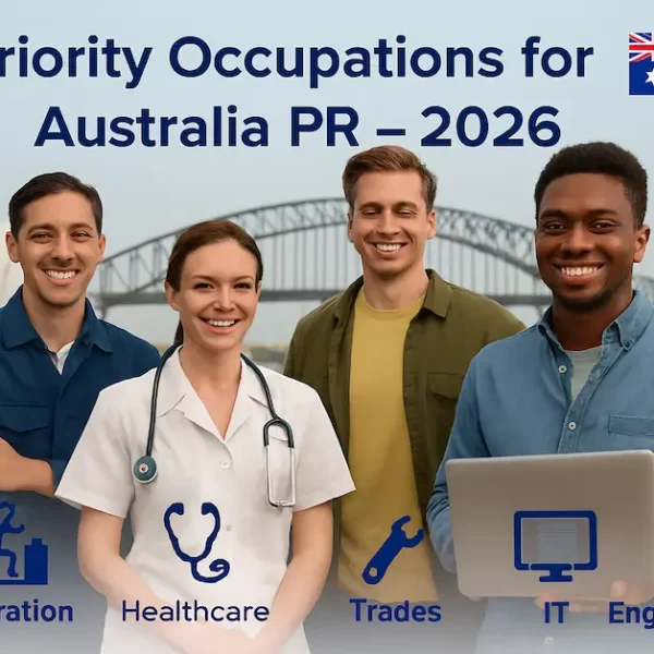 Australia PR 2026 priority occupations showing healthcare, IT, trades, and engineering professionals in Australia.