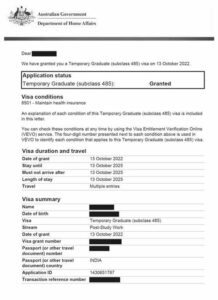 Official Australian visa approval letter showcasing successful client migration.